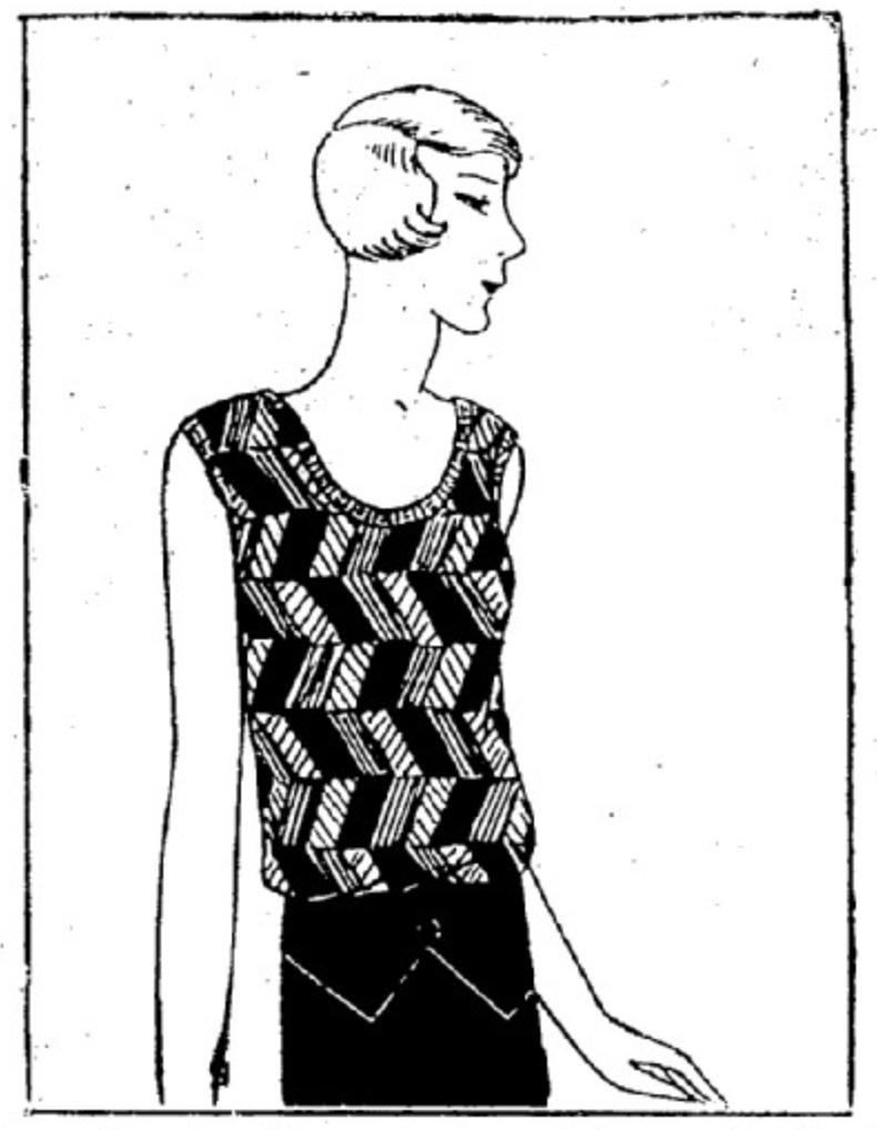 line drawing of 
    diagonal grid pullover with no sleeves and scoop neck